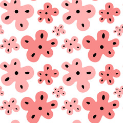 Pink y2k flowers cartoon seamless pattern for print. Retro vintage scandinavian floral.