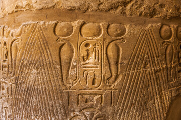Ancient Egyptian hyroglyphs in the temple of Karnak, Egypt
