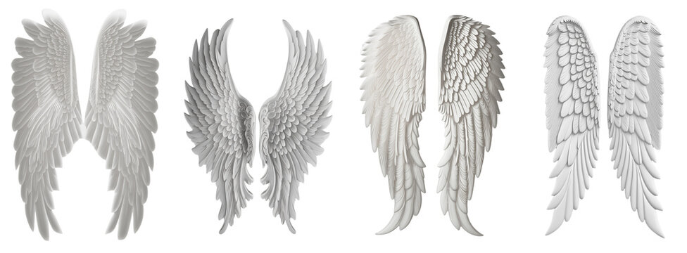 four pairs of wings of an angel on a transparent background, Generative AI