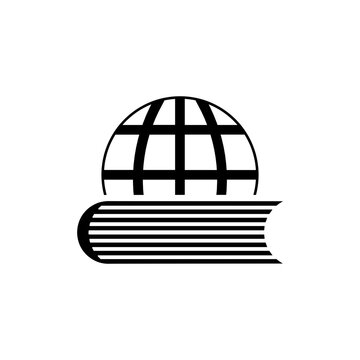 Earth globe icon with book below. Vector design. World knowledge.