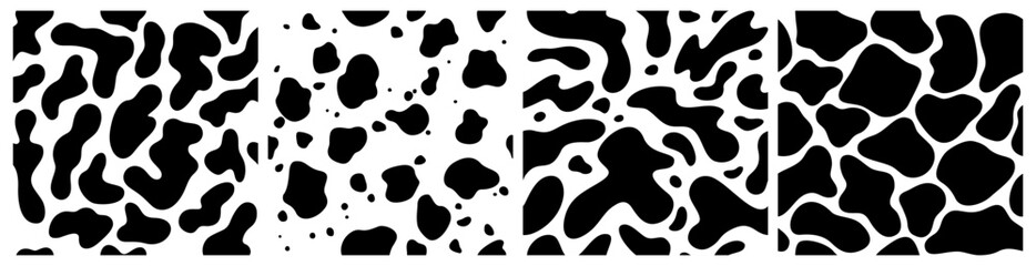 Set of Vector Seamless Pattern with Organic Shapes. Irregular Monochrome Graphic Forms. Contemporary Scandinavian Backgrounds with Black Blots