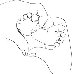 Line sketch of children's legs in hands. Happy family parenting concept. Design Idea For Tattoo, Card, Poster, Logo.