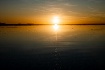 sunset over the salt flat