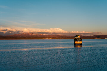 sunset over the salt flat Uyuni
