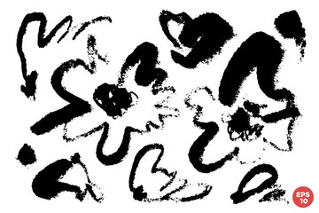 Vector set of ink drawing wild flowers, monochrome artistic botanical illustration, isolated floral elements, hand drawn illustration.