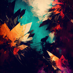 "A generative abstract painting with a grunge texture is used as the background."