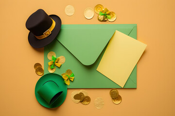 Top view photo of St Patricks Day celebration accessories made with Generative AI