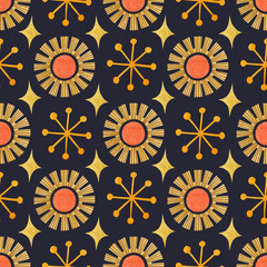 Watercolor seamless sun pattern in folk art.
