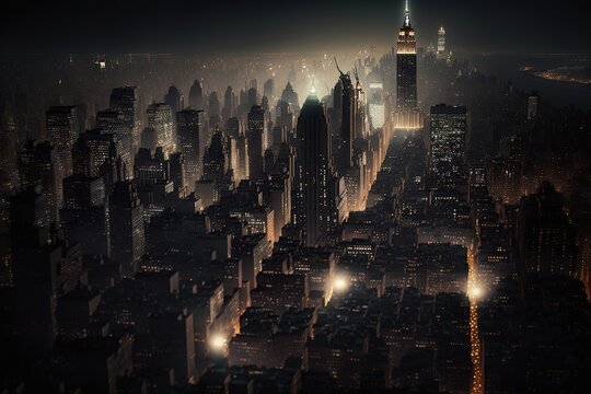 New York City seen from above, NY from top, NY at night , Panorama from NY