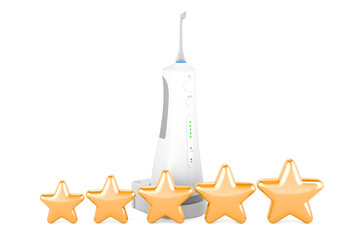 Dental oral irrigator with five golden stars, 3D rendering