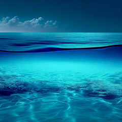 Beautiful seascape. Underwater world. Collage. Generative AI