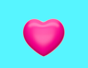 3d Pink heart on Blue background. heart icon, like and love 3d illustration