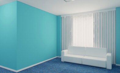 Office with a cozy atmosphere and carpeting on the floor. 3D rendering.