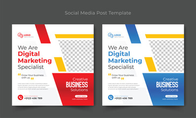 Obraz premium Digital Marketing agency social media post template, editable square banner design, marketing corporate social media post and web banner template