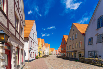 Street with colourful houses in Jakriborg, Sweden.