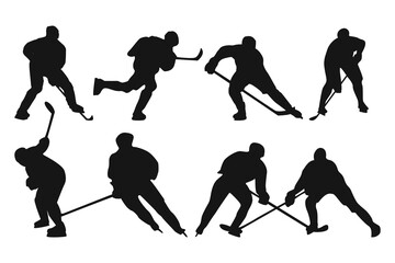 hockey vector collection in silhouette style with different styles and shapes, running hockey silhouette vector isolated on white background