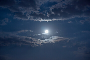 Full moon close-up in a cloudy sky