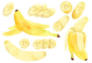 バナナのイラスト　手描き　水彩風 - obrazy, fototapety, plakaty