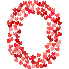 Letter P made of red and pink hearts. Love letter