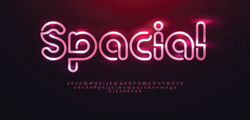 Special font alphabet letters outline linear contour typography techno digital characters.