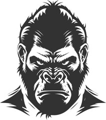 Angry Gorilla Isolated Black and White Silhouette Illustration.