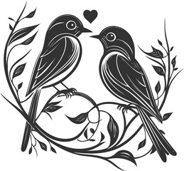 Adorable and delightful hand-drawn love birds on branch illustrations.