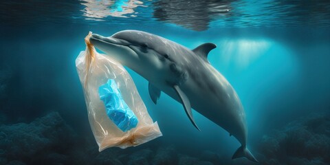 dolphin in polluted sea, generative ai