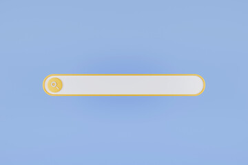 3D search bar. Search bar template for website. Navigation search for browser. Browser button for website and UI design. Web search concept. Pastel soft colors yellow, blue background. 3d rendering