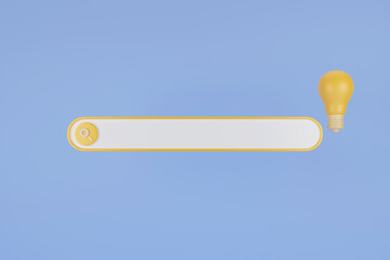 3D search bar. Search bar template for website. Navigation search for browser. Browser button for website and UI design. Web search concept. Pastel soft colors yellow and blue background. 3d rendering