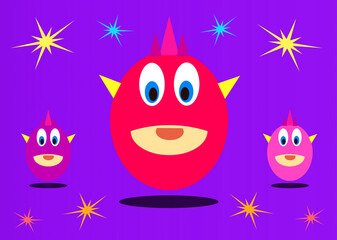 Illustrative character, little monsters, striking on a background with small details.