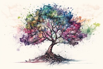 Fototapeta na wymiar The tree of life in colorful watercolor on white background. Generative AI