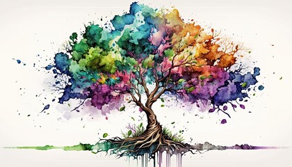 Obraz na płótnie Canvas The tree of life in colorful watercolor on white background. Generative AI