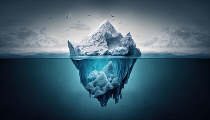 Iceberg Floating On Sea - Appearance And Global Warming Concept. Generative AI