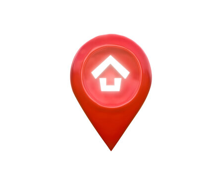 House symbol with red location pin icon on transparent background. real estate sale or property investment concept, Buying new home for family - 3d illustration. png file.