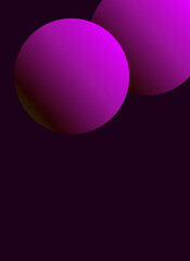 Background with pink gradient floating spheres and dark background. Vertical design and copy space.