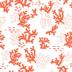 Seamless pattern with corals and the sea floor. Summer pattern, underwater atmosphere and coral color. Ideal for digital printing, decoration or printing on textile or object. Vector illustration.