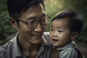 Obraz premium Asian father with his son boy. One parent, Generative ai