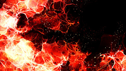 黒背景に赤色の炎イメージの抽象的なイラスト素材