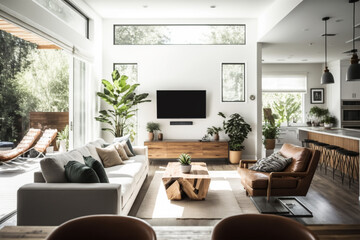 Fototapeta premium The illustration depicts a modern, well-lit apartment generated by Ai