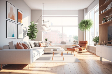 The illustration depicts a modern, well-lit apartment generated by Ai