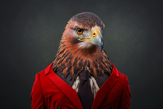 A Falcon in a Red Suit, A Creative Valentine's Day Stock Image of Birds in Red Suit. Generative AI 