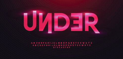 Under font alphabet letters outline linear contour typography techno digital characters.