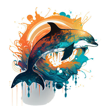 Delphin im Splash Design, Generative AI