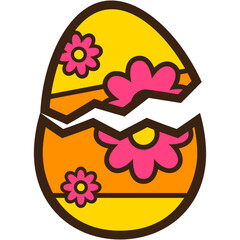 Broken Chocolate Easter Egg with Flowers Color Icon