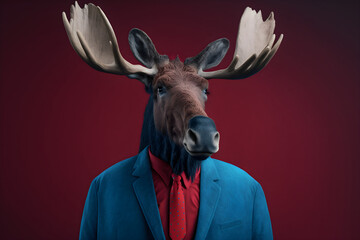 The Majestic Moose in a Handsome Suit, A Creative Valentine's Day Stock Image of Animals in Suit. Generative AI 