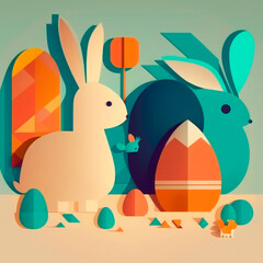 flat abstract background of simple shapes easter eggs holiday hare rabbit