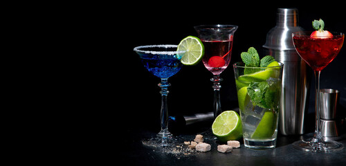 Set of various classic cocktails