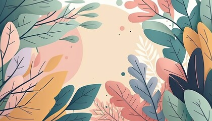 Pastel colored Foliage decorative background in flat style Various abstract tropical leaves on a dark background. Generative Ai.