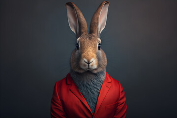 The Adorable Rabbit in a Charming Red Suit, A Creative Valentine's Day Stock Image of Animals in Red Suit. Generative AI 