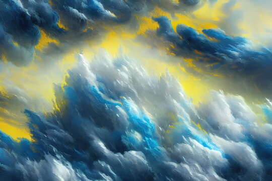 Landscape painting of blue and yellow colored, tornado - Generative ai